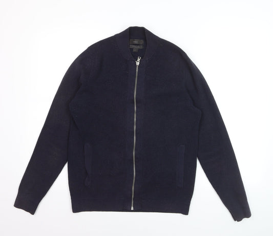 Marks and Spencer Men’s Blue Cotton Blend Full Zip Jumper Size M