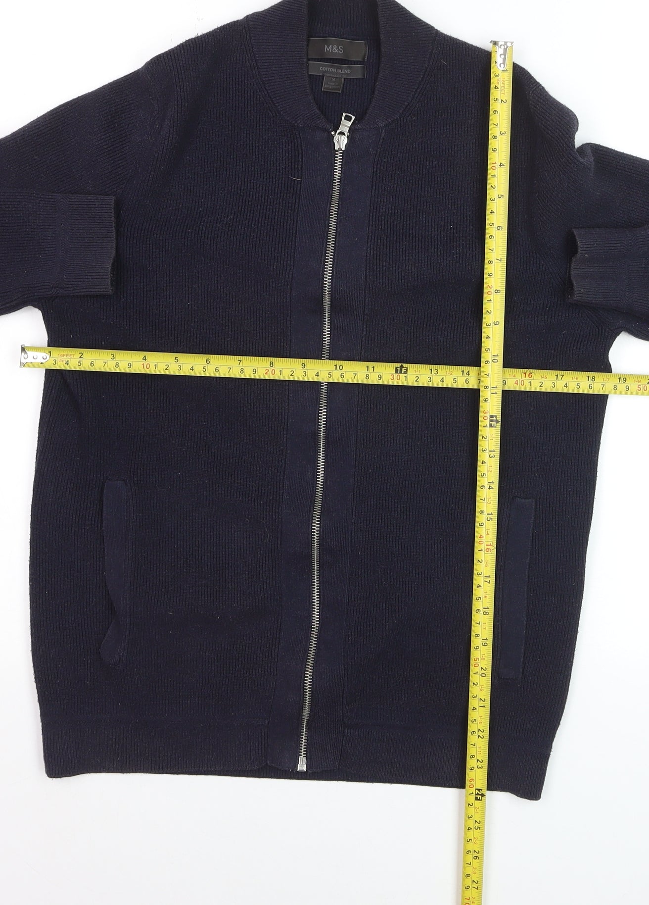 Marks and Spencer Men’s Blue Cotton Blend Full Zip Jumper Size M