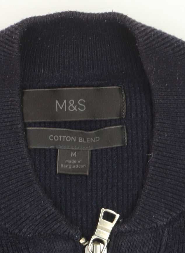 Marks and Spencer Men’s Blue Cotton Blend Full Zip Jumper Size M