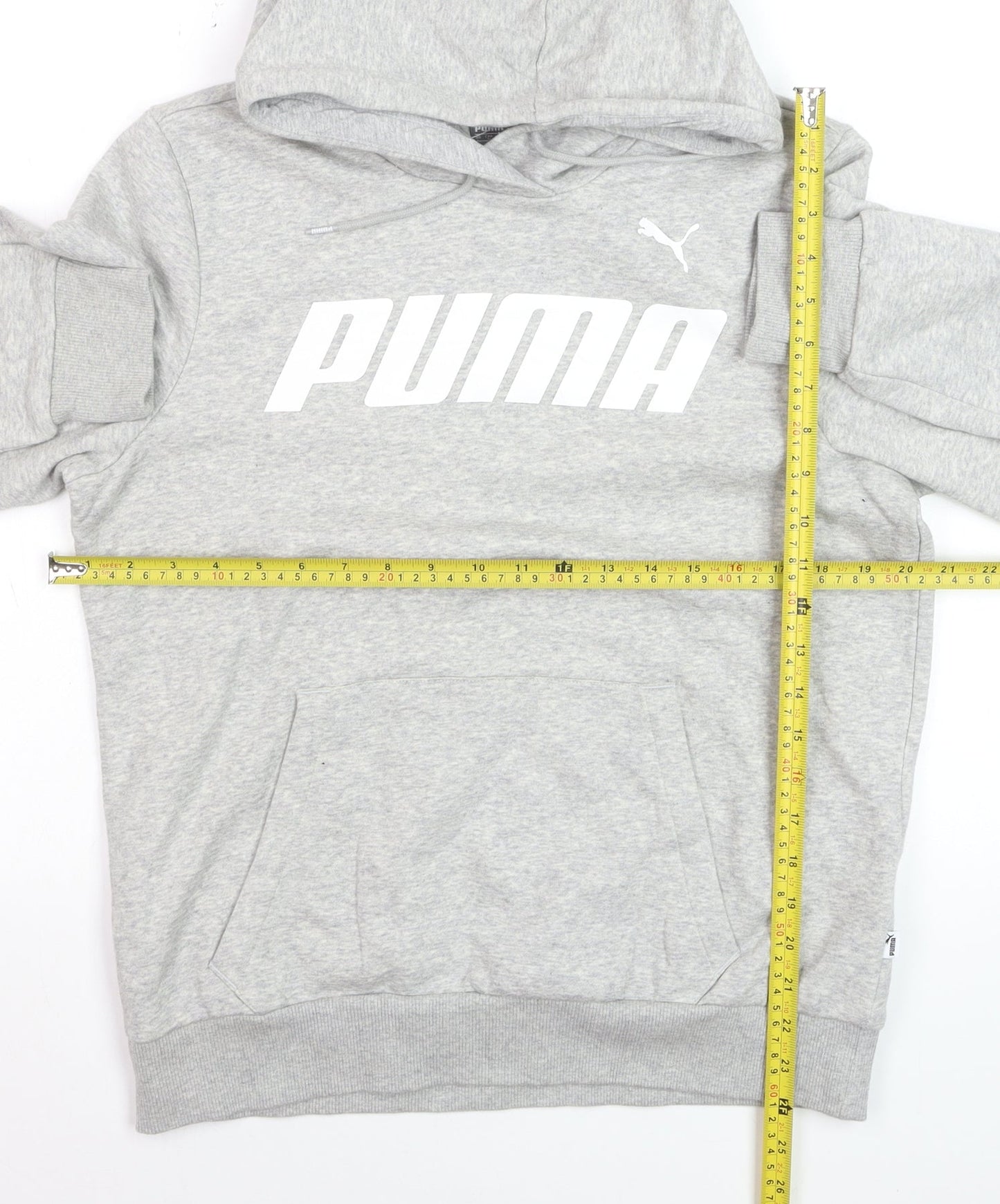 Puma Men Grey Pullover Hoodie L Hooded Sweatshirt Graphic Logo