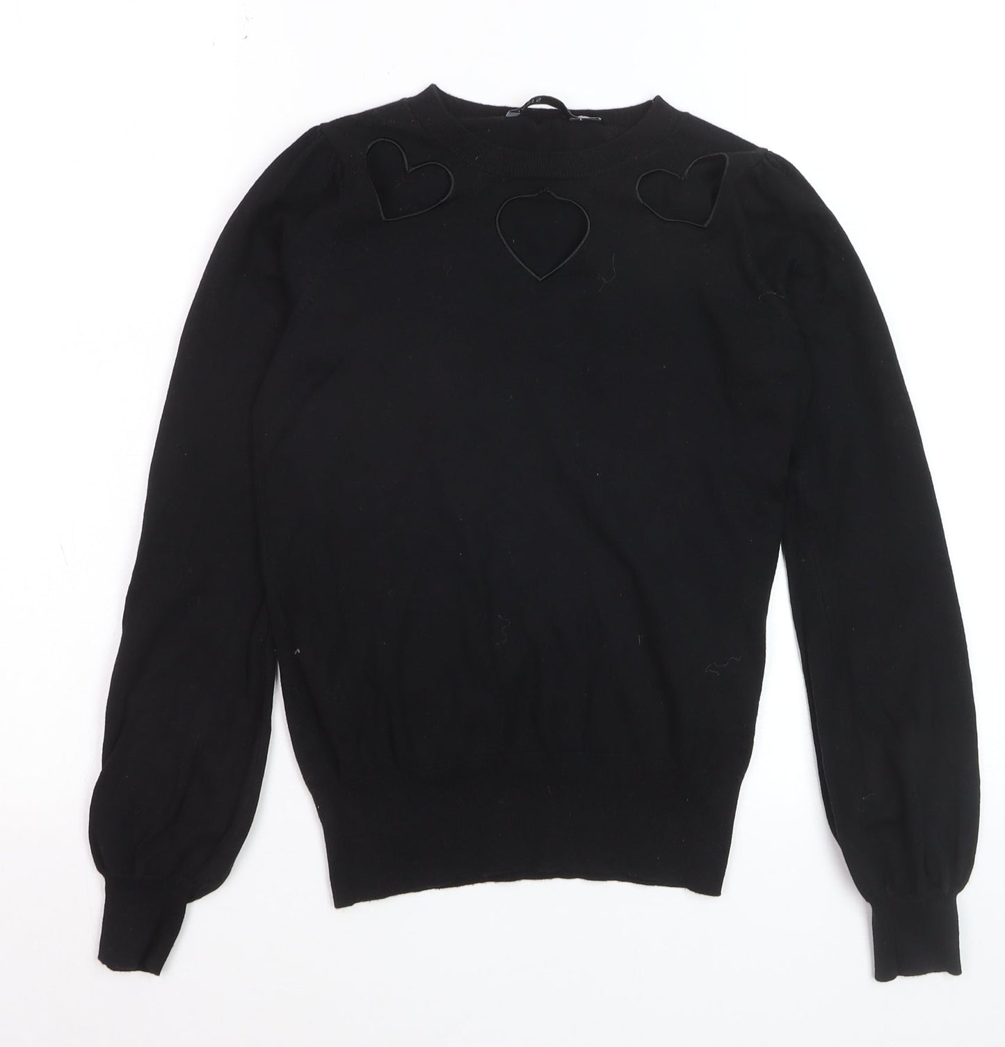 Oasis Women's Black XS Heart Cutout Crew Neck Knit Jumper