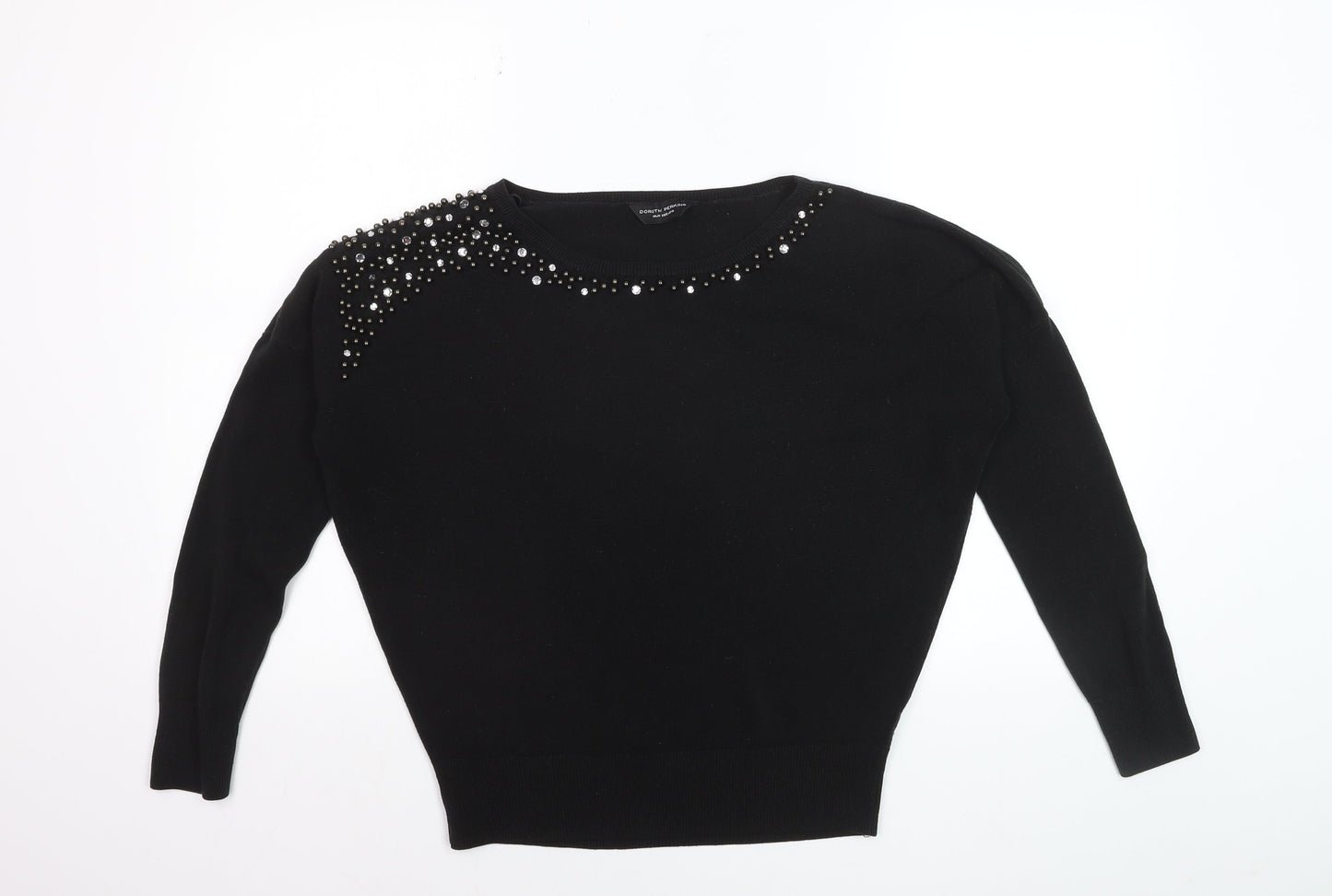 Dorothy Perkins Women's Black Beaded Crew Neck Jumper Size 10