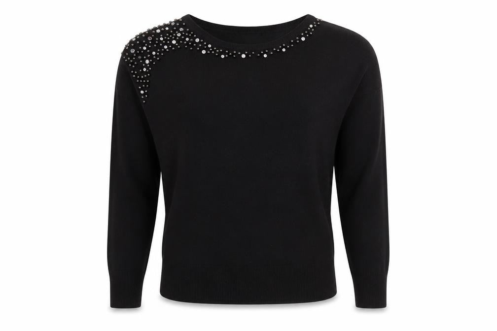 Dorothy Perkins Women's Black Beaded Crew Neck Jumper Size 10