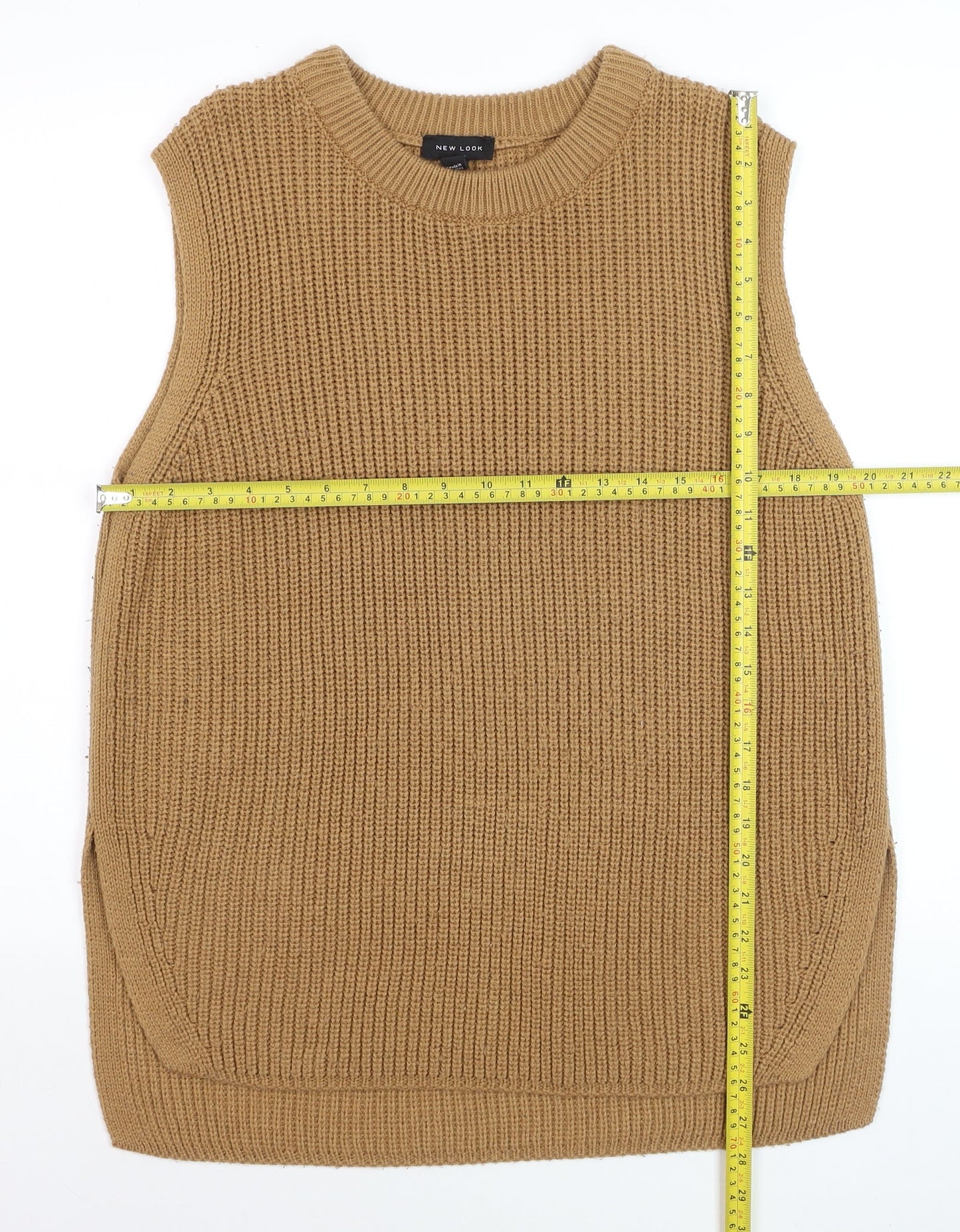 New Look Women Beige Knit Sleeveless Vest Jumper Size M