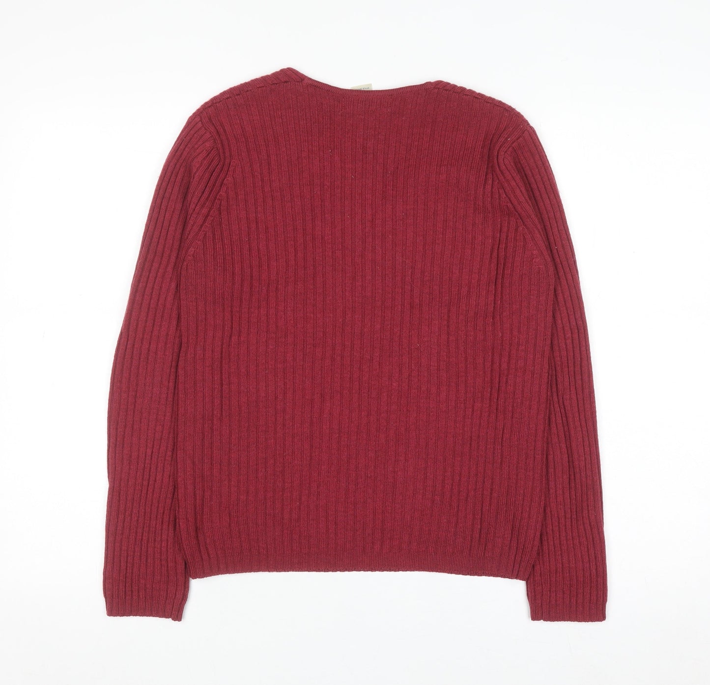 L.L. Bean Women Red Wool V-Neck Ribbed Jumper Size S