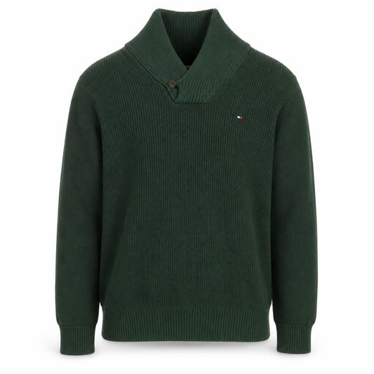 Tommy Hilfiger Men's Green Cotton Collared Pullover Jumper L