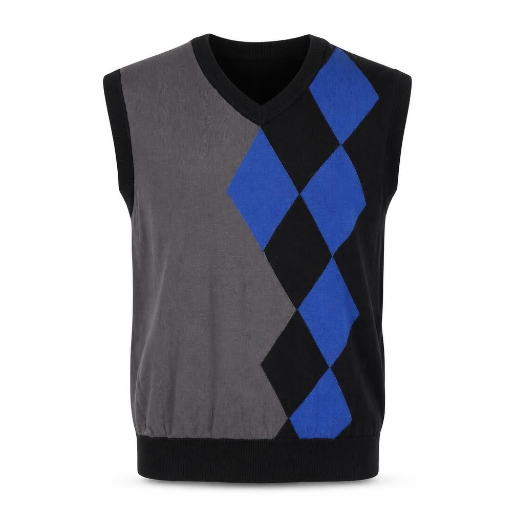 Grand Slam Men's Black Argyle Cotton V-Neck Sweater Vest Size L
