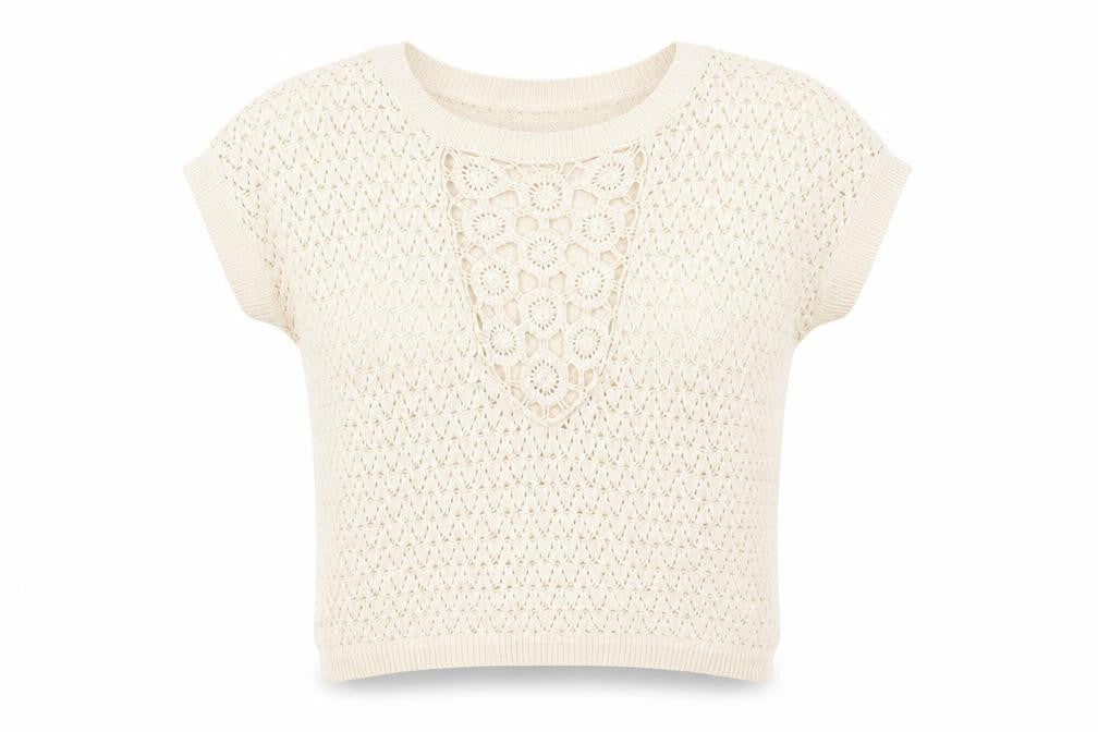 Joseph A Women Beige Open Knit Cotton Blend Short Sleeve Jumper M