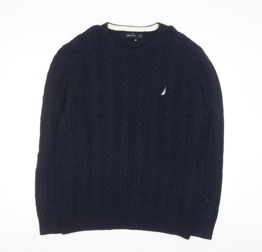 Nautica Men's Blue Cable-Knit Crew Neck Pullover Jumper XL