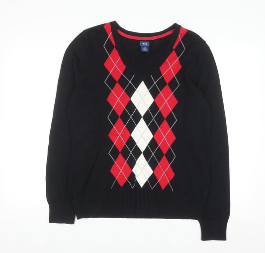IZOD Men's Black Argyle V-Neck Cotton Jumper Size L