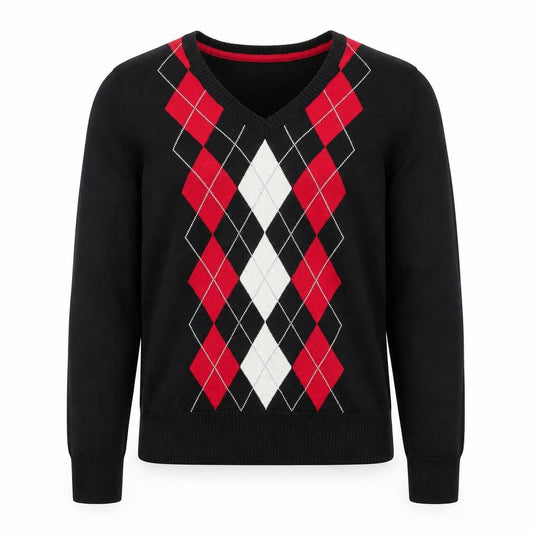 IZOD Men's Black Argyle V-Neck Cotton Jumper Size L