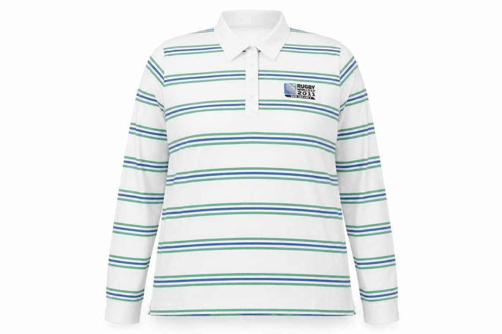 World Cup Collection Womens White Striped Polo Shirt Size 18 Long Sleeve
