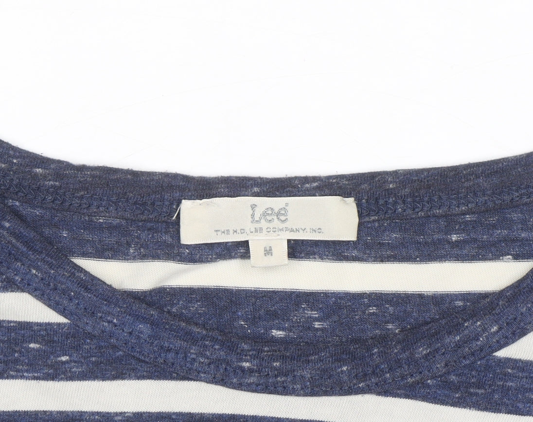 Lee Men's Blue Striped Long Sleeve Cotton Blend Casual Top M