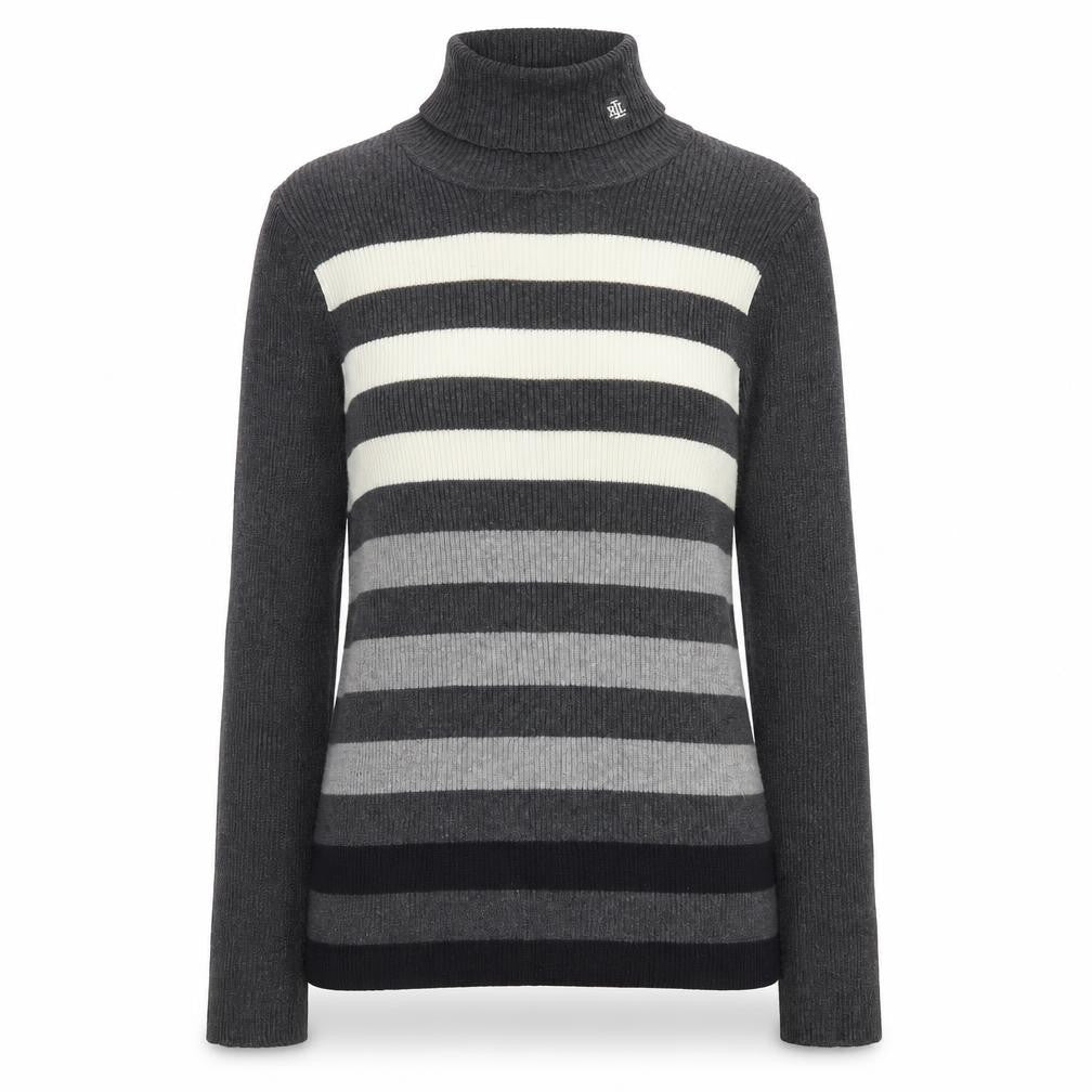 Lauren Ralph Lauren Women Grey Striped Roll Neck Jumper Medium