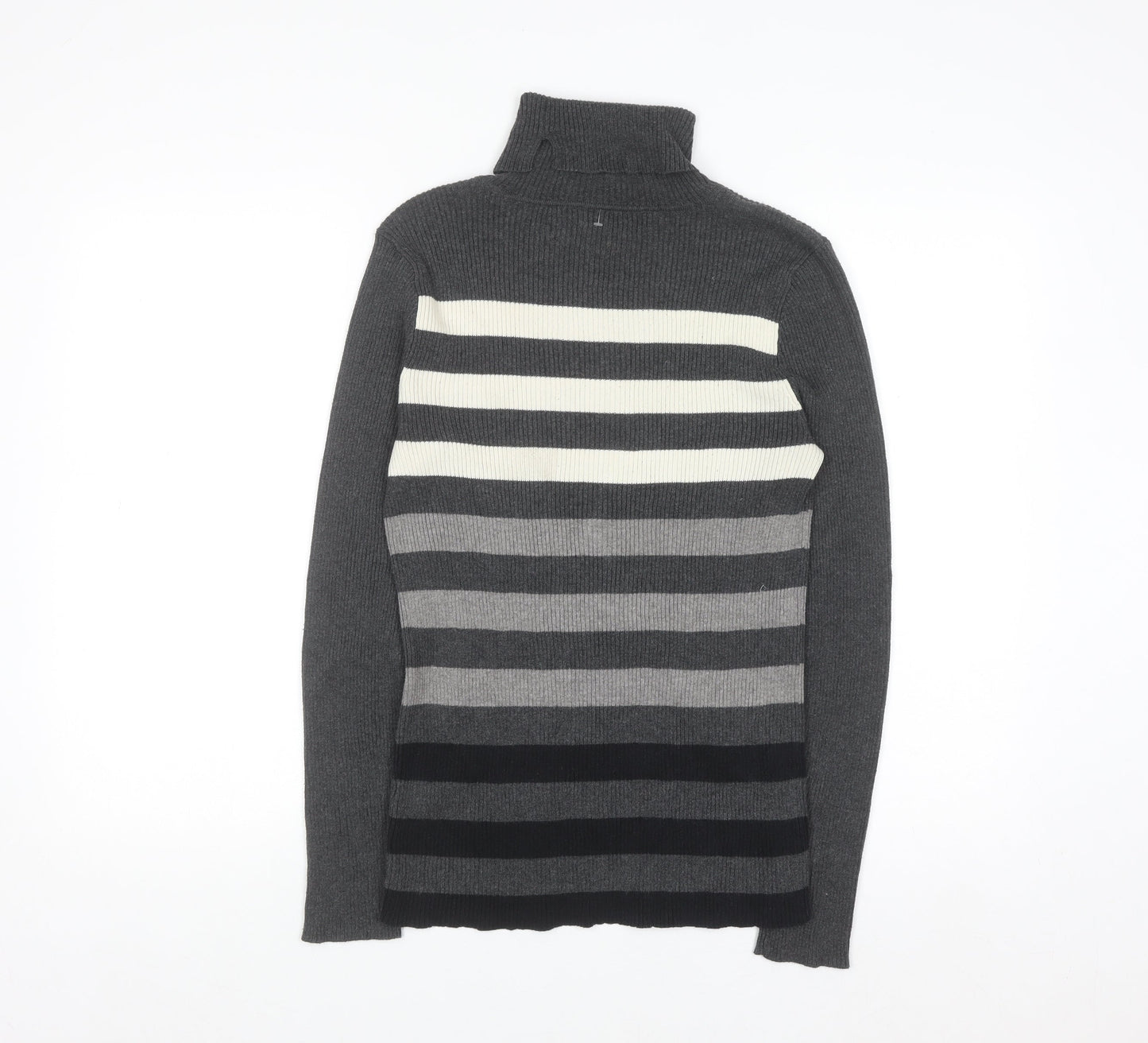 Lauren Ralph Lauren Women Grey Striped Roll Neck Jumper Medium