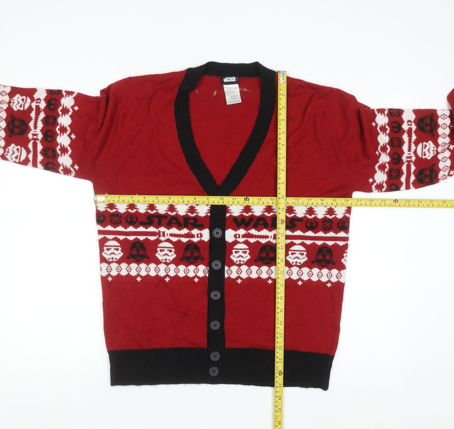 Star Wars Men's Red Fair Isle Christmas Cardigan Size L
