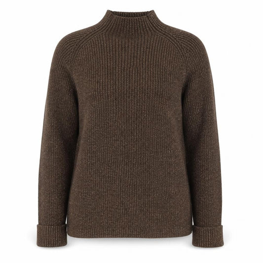 Studio Works Womens Brown Mock Neck Ribbed Cotton Jumper L