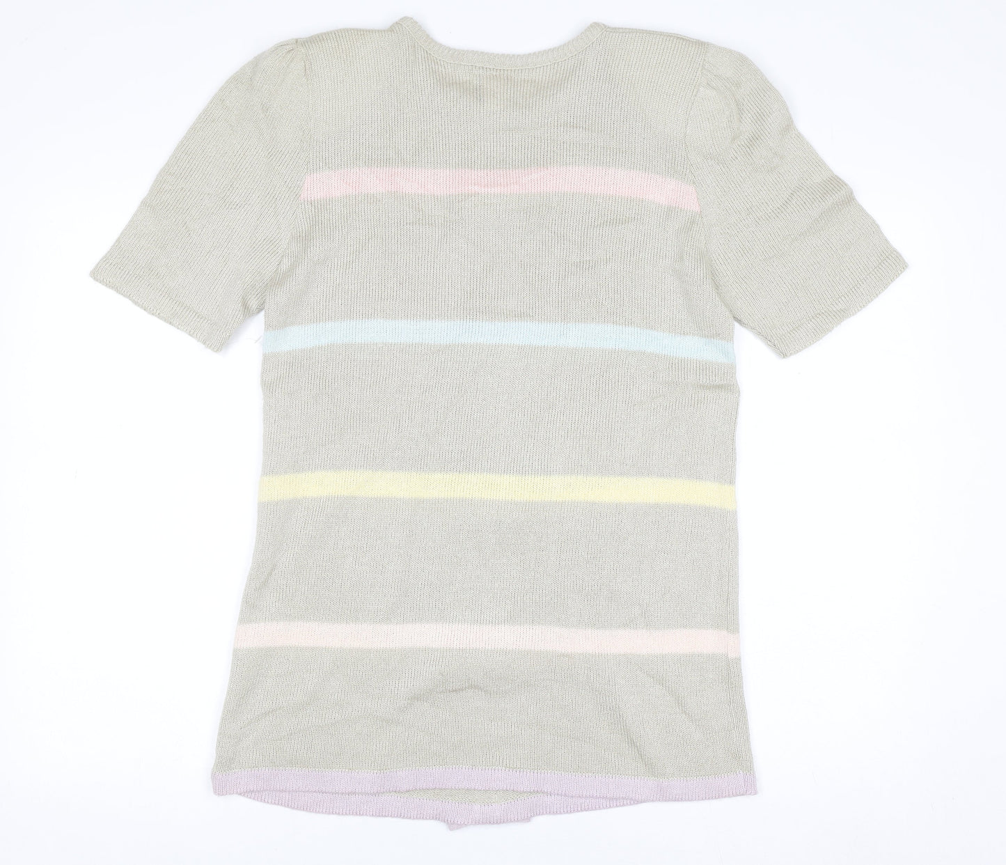 Ami Women Beige Short Sleeve Bow Knit Jumper Size 10