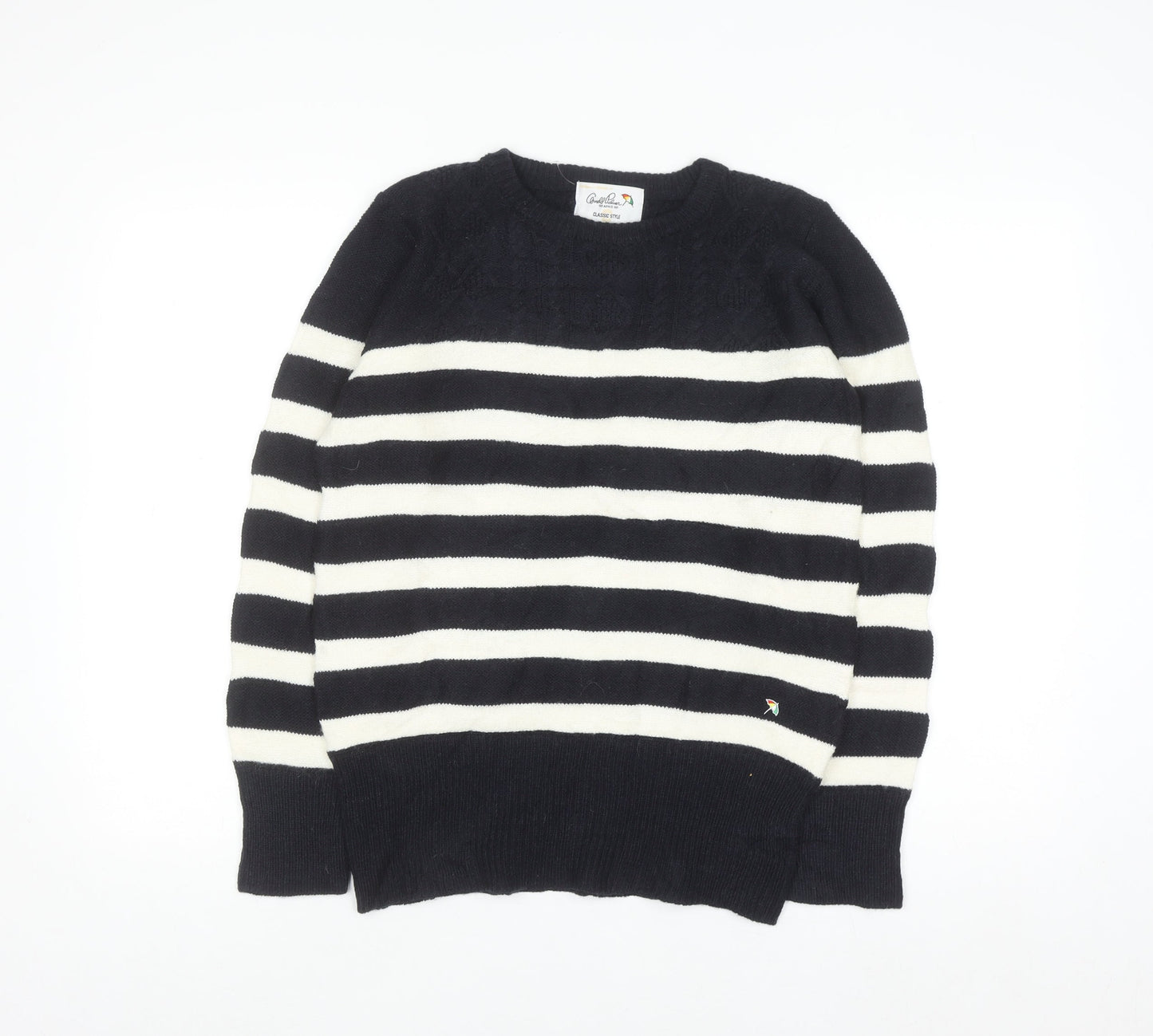 Arnold Palmer Womens Black White Striped Wool Jumper M