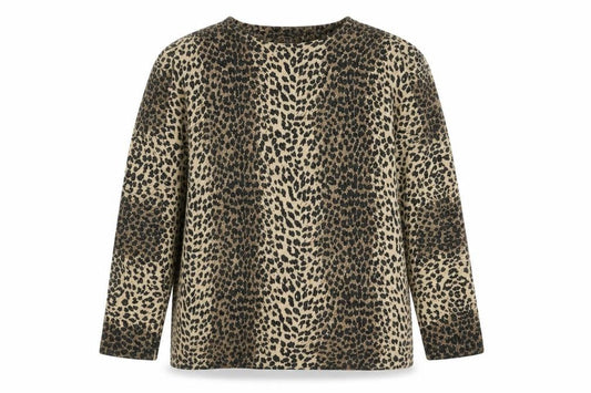 Lisa International Women's Beige Leopard Print Knit Jumper M