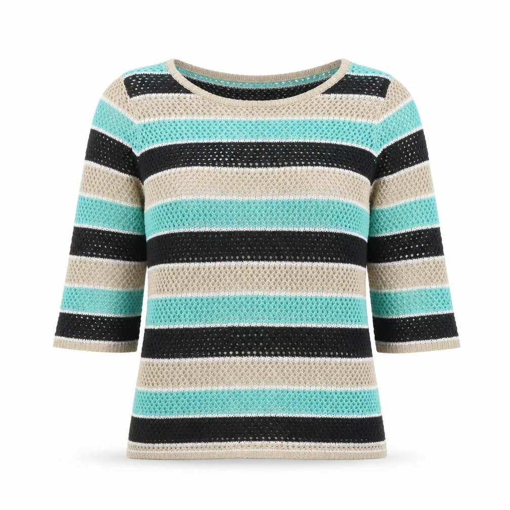 CYC Women’s Multicoloured Open-Knit 3/4 Sleeve Pullover Jumper Size M