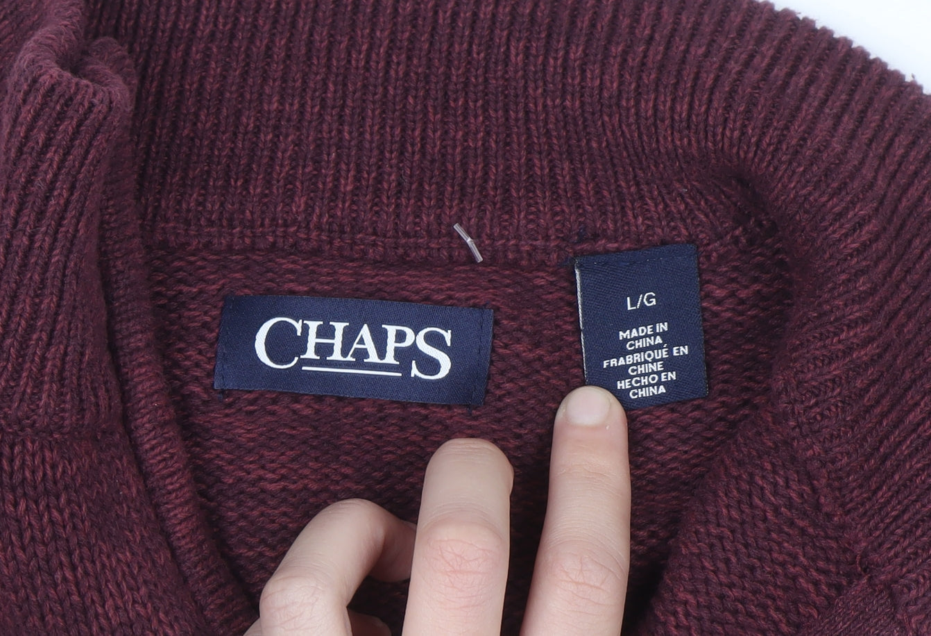 Chaps Men's Red Striped 1/2 Zip Cotton Jumper Size L