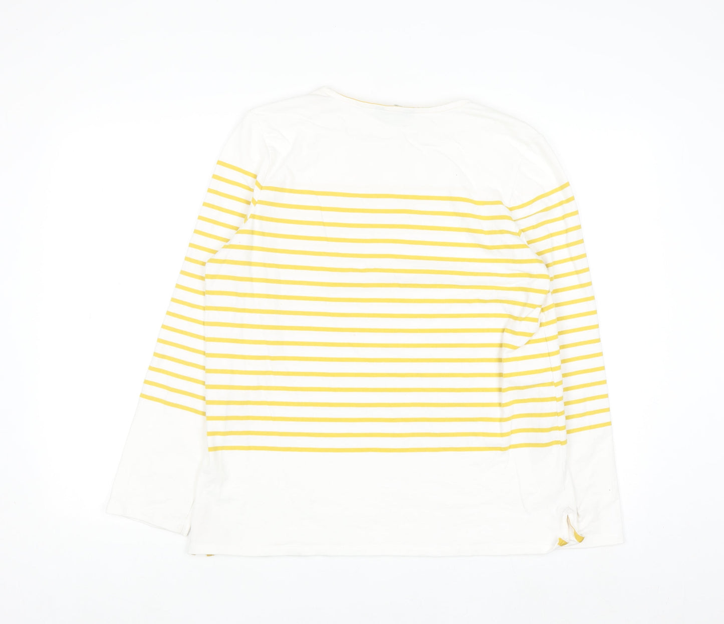 Joules Women’s Yellow White Striped Long Sleeve Cotton Top UK 14