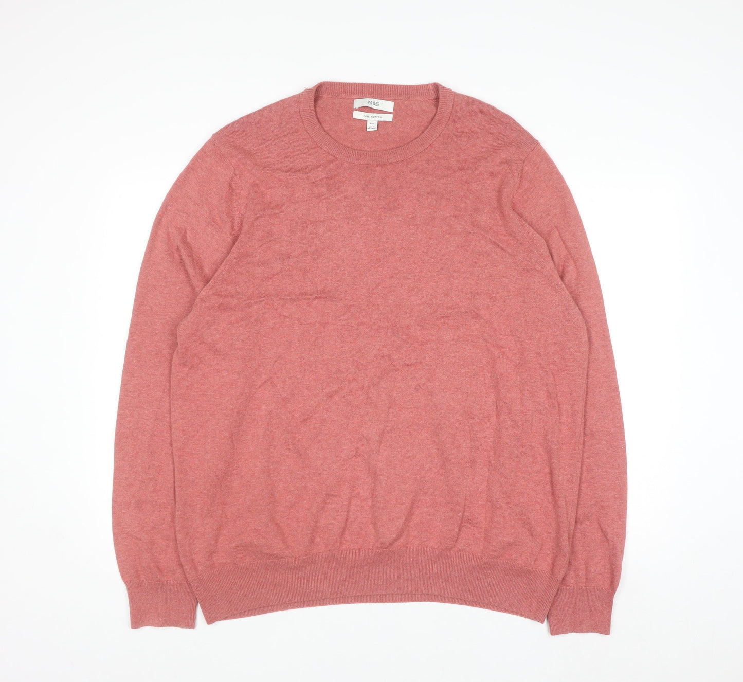 Marks and Spencer Men's Pink 2XL Cotton Crew Neck Jumper