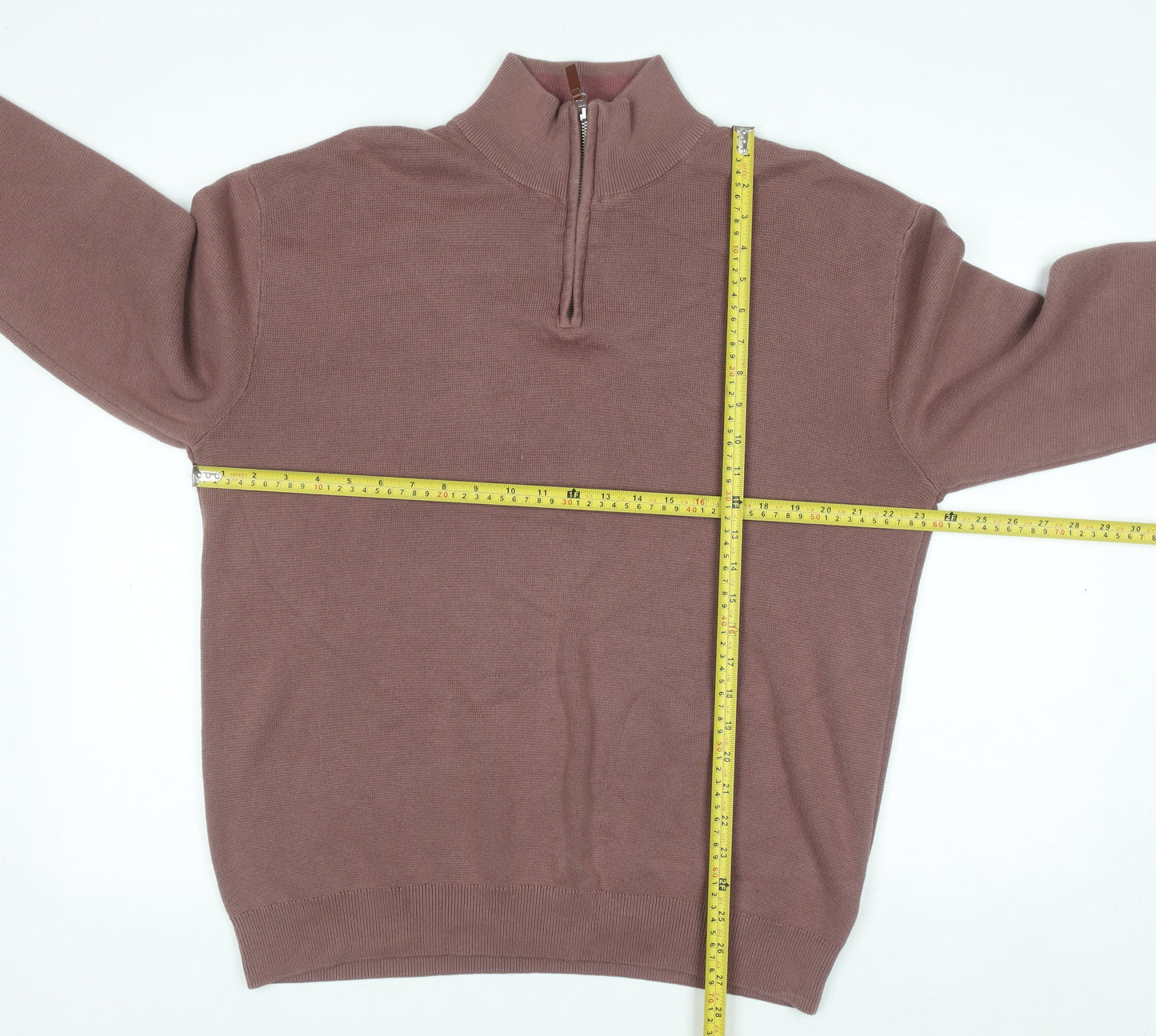 Next Men's Brown Cotton 1/2 Zip High Neck Jumper Size L