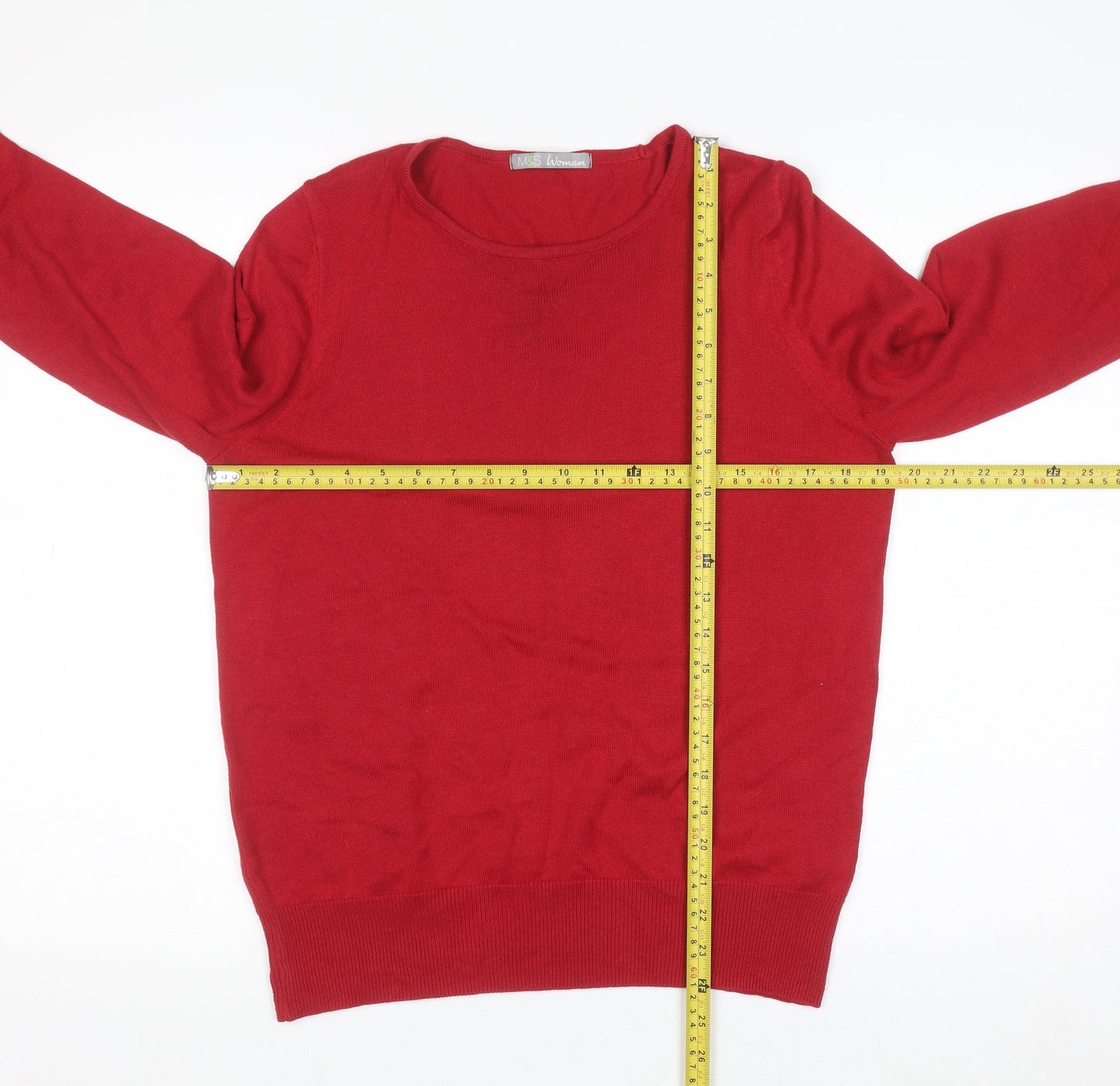 Marks and Spencer Women Red Crew Neck Long Sleeve Pullover Jumper Size 14