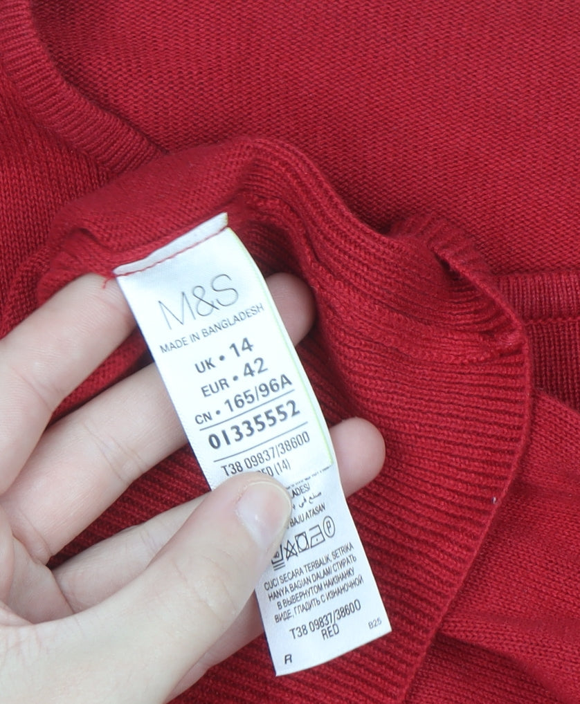 Marks and Spencer Women Red Crew Neck Long Sleeve Pullover Jumper Size 14