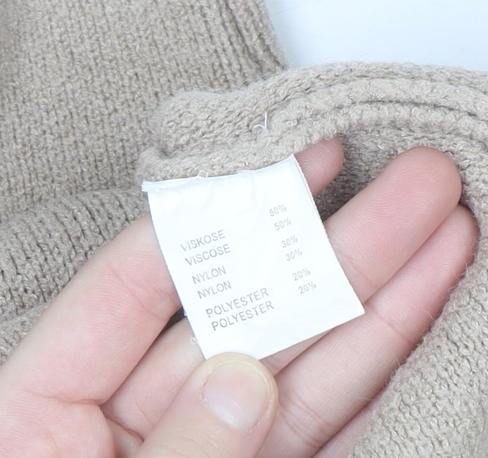Elenza by L&L Women’s Beige High Neck Long Sleeve Knit Tunic Jumper One Size