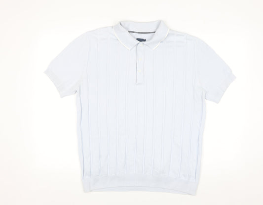 Guide London Men's Blue Cotton Knitted Henley Polo Jumper L