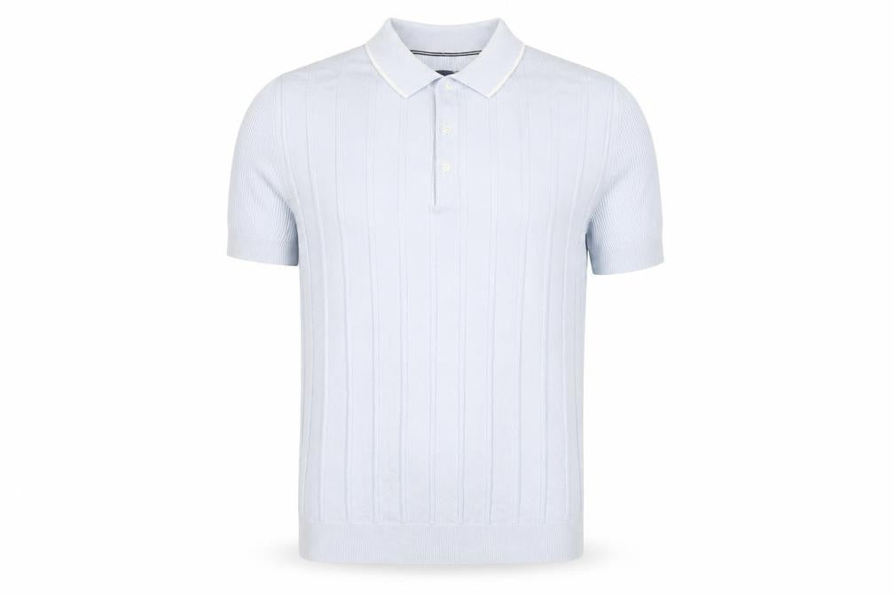Guide London Men's Blue Cotton Knitted Henley Polo Jumper L