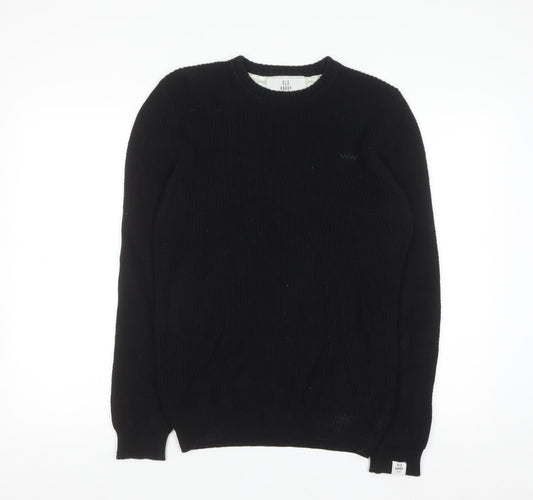 Old Harry Men's Black Cotton Crew Neck Chunky Pullover Jumper XS