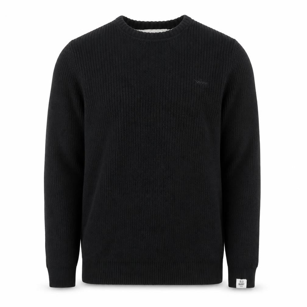 Old Harry Men's Black Cotton Crew Neck Chunky Pullover Jumper XS