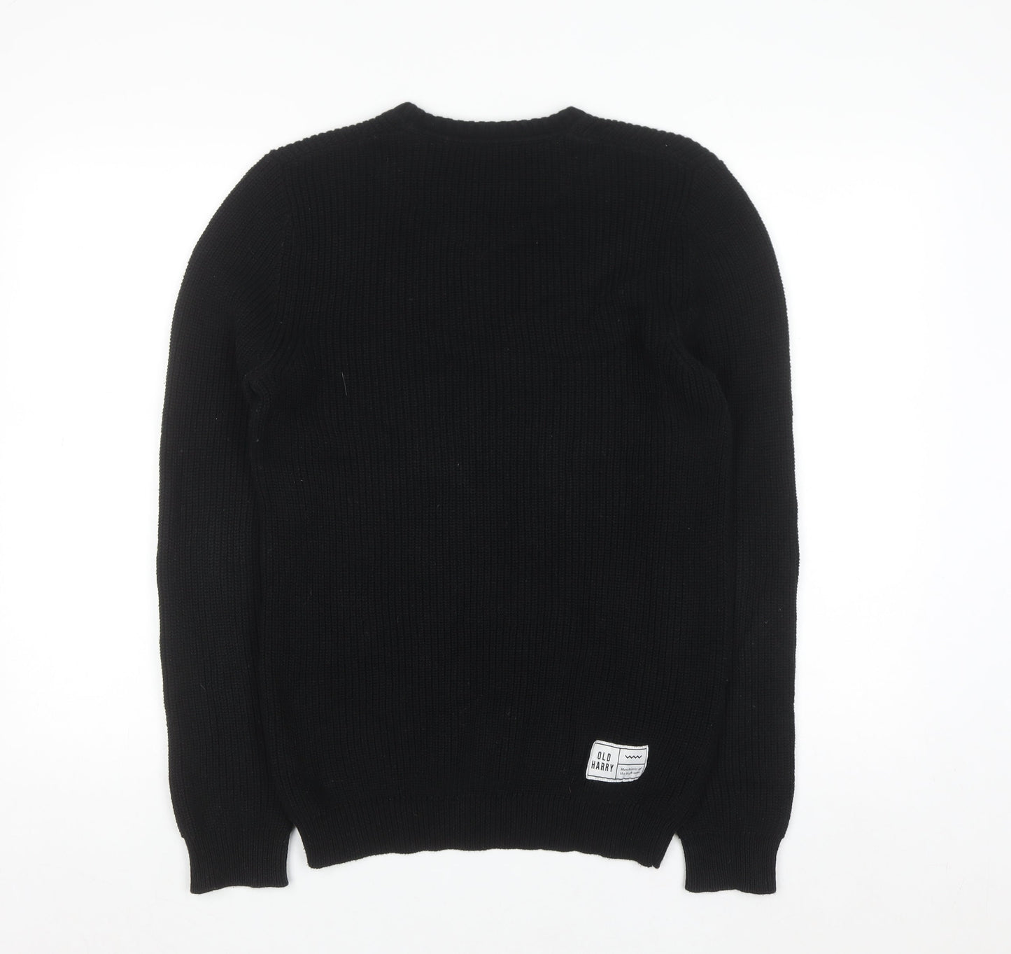 Old Harry Men's Black Cotton Crew Neck Chunky Pullover Jumper XS