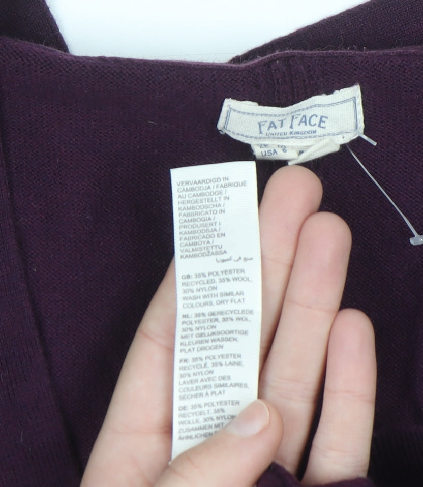 Fat Face Womens Purple Wool Blend Cardigan UK 10 Long Sleeve V-Neck