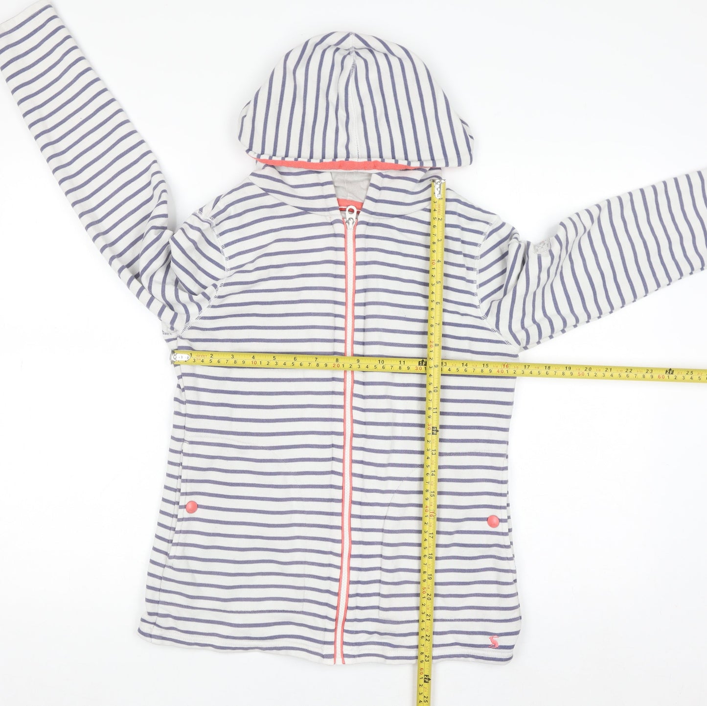 Joules Women's White & Navy Striped Full Zip Hoodie UK 8 Cotton Blend