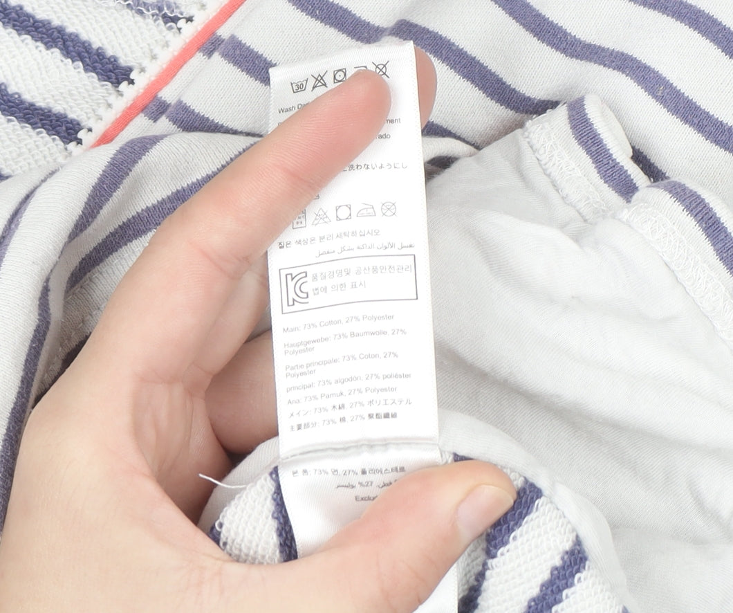 Joules Women's White & Navy Striped Full Zip Hoodie UK 8 Cotton Blend