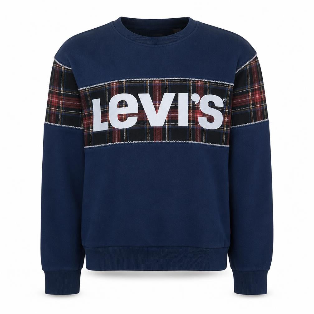 Levi's Women Navy Blue Tartan Logo Pullover Sweatshirt Size S