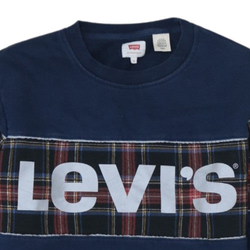 Levi's Women Navy Blue Tartan Logo Pullover Sweatshirt Size S