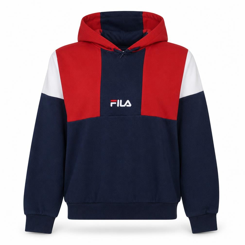 Fila Women's Navy Red Colourblock Hoodie Size S Pullover Cotton Blend