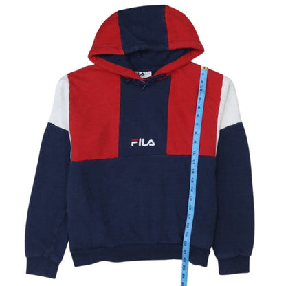Close-up detail of Fila Women's Navy Red Colourblock Hoodie, size S, Pullover Cotton Blend