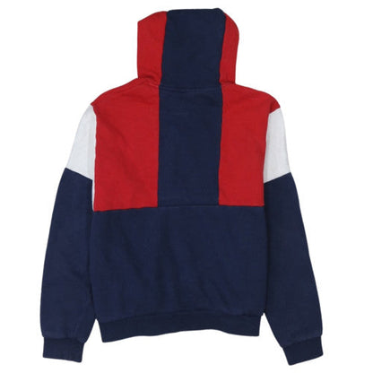 Brand and care label for Fila Women's Navy Red Colourblock Hoodie, size S, Pullover Cotton Blend