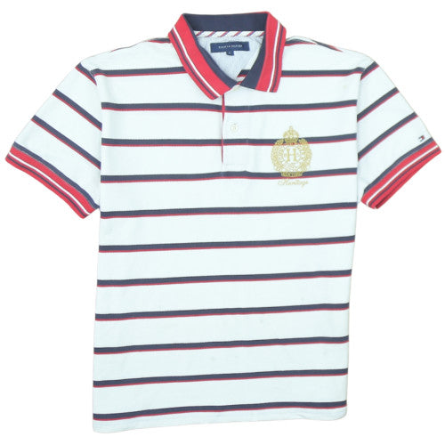 Tommy Hilfiger Men's White Striped Polo Shirt Size L Classic Fit
