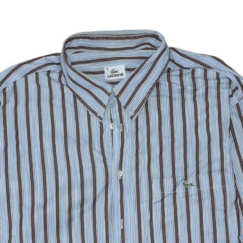 Lacoste Men Blue Brown Striped Cotton Button-Up Shirt Size 46