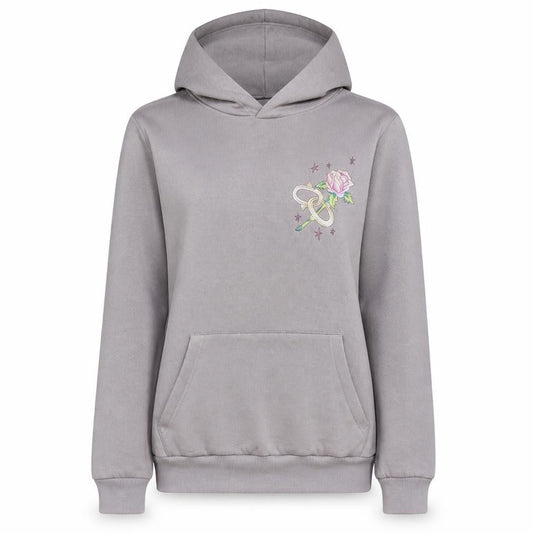 Bershka Women Grey Hooded Pullover Sweatshirt S Romantic Skull Print