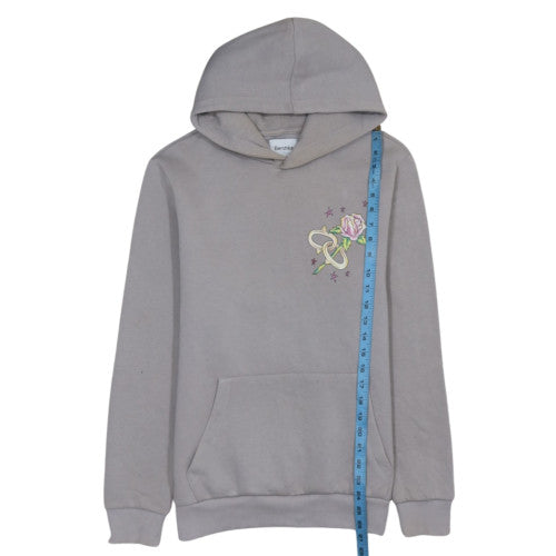 Bershka Women Grey Hooded Pullover Sweatshirt S Romantic Skull Print