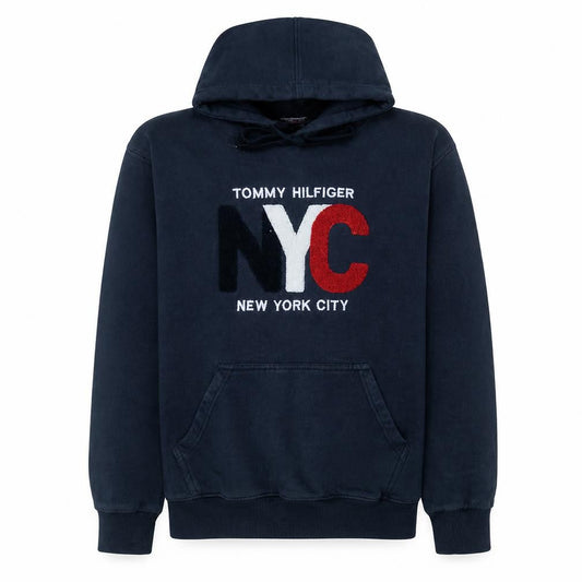 Tommy Hilfiger Men's Blue Pullover Hoodie M NYC Graphic Cotton